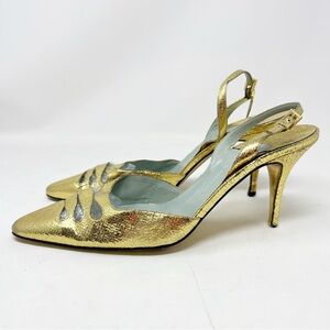 SIGERSON MORRISON NY MADE IN ITALY GOLD LAME SLINGBACK HEELS WOMENS SZ 9